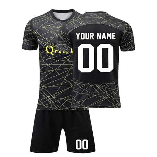 Maillot de Foot Enfant Personnalisé avec Nom Numéro Ensemble Foot Tee Shirt et Short pour Garçon Homme Cadeaux pour Fans de Football (A02)