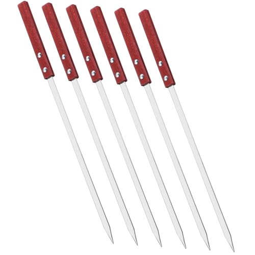 TOBBOMEY 6 pezzi Spiedini Barbecue Piatti con Manico Legno Antiscivolo per Grigliare Kebab Carne e Verdure Resistenti e Facili da Pulire per Camping e Picnic