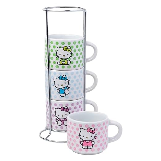 Silver Buffalo Hello Kitty - Juego de 4 tazas apilables de cerámica, 3 onzas