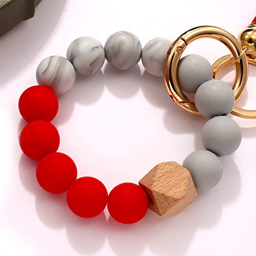 Boderier Silicone Bracelet Keychain Key Ring Elastic Silicone Bead Wristlet Keychain Bracelet Bangle Portable House Car Keys Ring Holder With Tassel (Red) #TOP4