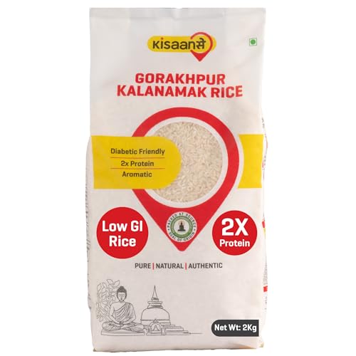 KisaanSay Gorakhpur Kalanamak Rice 2KG | Diabetic Friendly | Aromatic | Unpolished | High in Iron & Protein | Rich In Nutrients & Fiber | Buddha Rice 