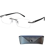 Mini Brille Randlose Lesebrille mit rechteckigen Gläsern - mit Gratis Etui, Edelstahl Rahmen (Schwarz), Lesehilfe Herren und Damen +1.5 Dioptrien