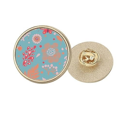Broche ronde métal doré fleur bleue M bijou de vêtement