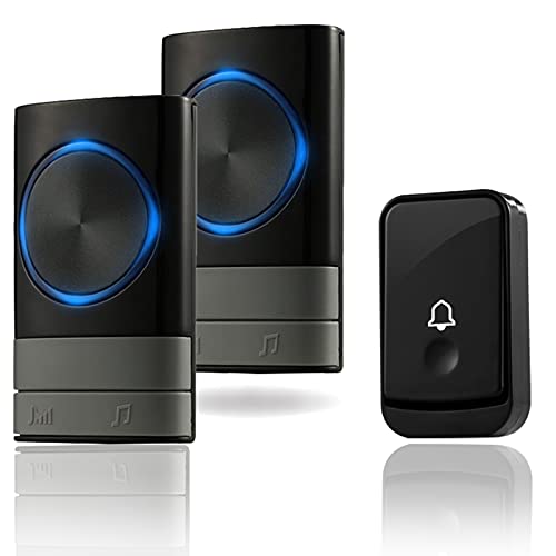 Timbre Inalámbrico Exterior Impermeable, Timbre Inalámbrico para Puerta con Rango de Función de 300M, 45 Melodías, 4 Volúmenes Ajustables, LED Flash y 1 Impermeable Transmisor y 2 Receptores B