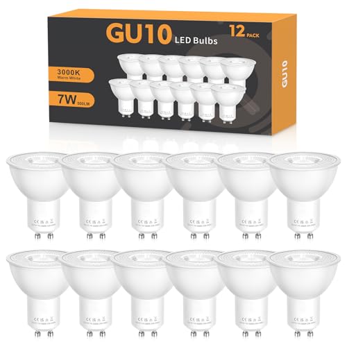 QNUJN GU10 LED Bulbs, Warm White 3000K LED Light Bulbs,7W 500lm Energy Saving GU10 Bulbs,50W Halogen Spotlight Equivalent,38° Beam Angle, Non-Dimmable, for Home Lighting Decor 12 Packs