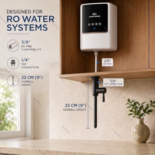 Image of Backline Matte Black SS 304 Stainless Steel RO Water Purifier Faucet Tap with 1 /4 Inch Pipe & Fittings - Leakproof Cabinet Mount Extender for Kitchen RO System