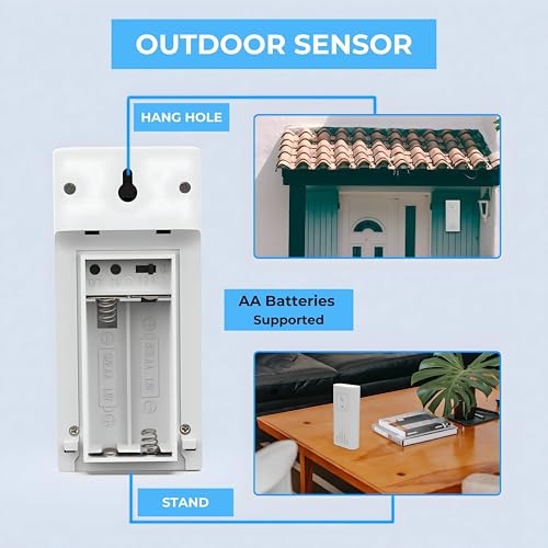 Image of DeWire Wireless Weather Station with 1 Remote Sensor [Supports Upto 3] Digital Touch Screen Hygrometer Thermometer with Backlight, Indoor Outdoor Temperature Humidity Monitor (Weather station)
