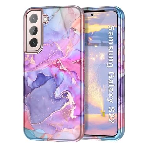 Btscase for Samsung Galaxy S22 5G Case,Marble Pattern 3 in 1 Heavy Duty Shockproof Full Body Rugged Hard PC+Soft Silicone Drop Protective Women Girl Cover for Samsung Galaxy S22 6.1 Inch,Pink Cover