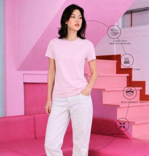 Image of Sleepynuts Women's Plain Round Neck Regular Fit Half Sleeve Cotton T Shirt