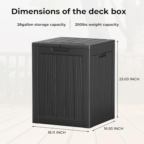 Image of ROJIK Outdoor Storage Housing Deck Box - Waterproof Patio Furniture, Garden Tools, Cushions, Pool Accessories Storage Bench with Lockable Lid and Side Handles (Black, 28 Gal)