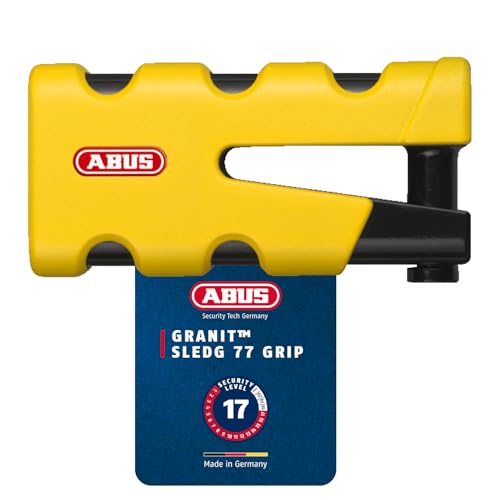 ABUS Granit Sledg 77 grip giallo - Serratura per moto con cilindro XPlus sicuro e cavo di richiamo - Livello di sicurezza 17 - Giallo