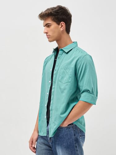 Image of Urbano Fashion Men's Cotton Full Sleeve Regular Fit Casual Solid Slub Shirt with Spread Collar
