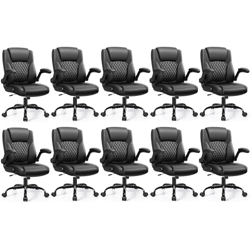Leather Office Chair, PU Home Computer Desk Chairs with Ergonomic Back Support, 360°Swivel Free,Small Gaming Chair with Wheels and Adjustable Armre