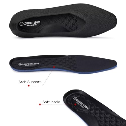 Frank Mully Women's Square Toe Knitted Flats Breathable Lightweight Slip-On Shoes with Arch Support for All-Day Comfort2