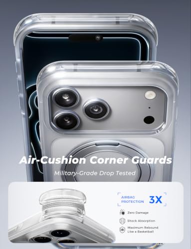 Image of MAGIC JOHN for iPhone 17 Pro Max Case with Stand, Fit for MagSafe | 360 Rotatable Stand, Mil-Grade Drop Proof, 18N Magnetic, Airbag Shockproof, Heavy Duty, Camera Control, Frosted White