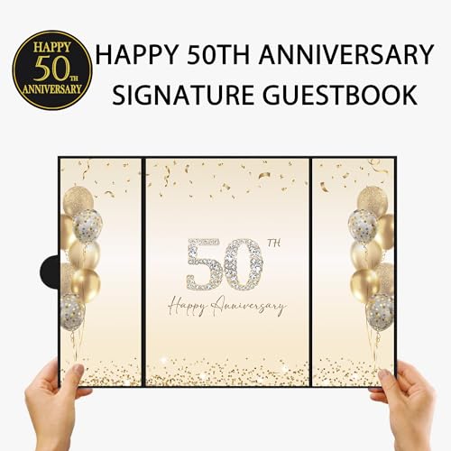 DARUNAXY Black Gold 50th Anniversary Party Decorations, Happy 50th Anniversary Alternative Signature Guest Book for Parents Cheers to 50 Years Gifts 50 Anniversary Signing Card Board Party Supplies