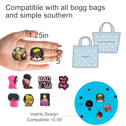Hikkcos 9Pcs Pink Black Girl Charms for Bogg Bag Clips Insert Bogg Bag Accessories for Women Totes, Bag Charms for Simply Southern Totes,Rubber Tote Bag, Small3