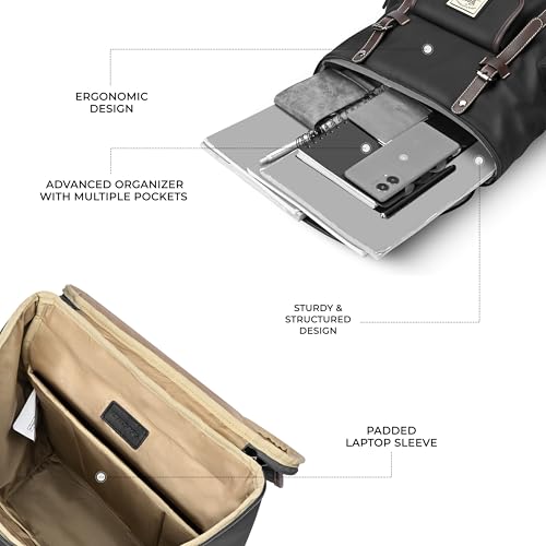 Image of Gear Classic 16.5 inch /21L Medium Water Resistant Faux Leather Anti Theft Knapsack | Laptop Bag | Casual Bag | Travel Bag for Men /Women (Black - Brown)