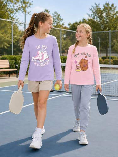 Image of Girls Long Sleeve T-Shirt Cute Versatile Basic Casual Top Size 6-18 | Soft Stretchy Tee for All Day Comfort, Versatile Layering Top for Cold Days, Cute Casual Style for Girls, Durable Easy Care