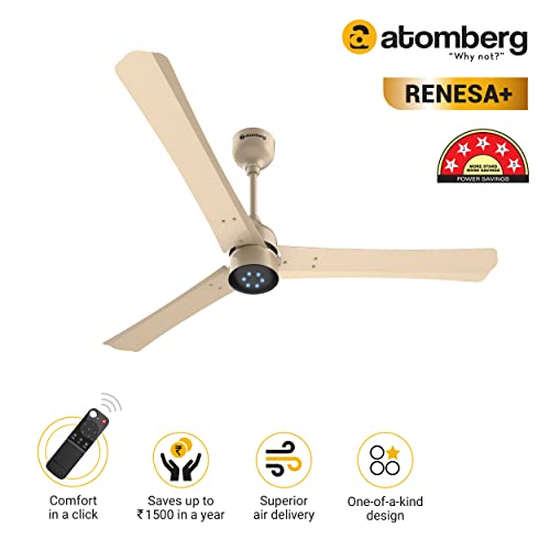 Image of atomberg Renesa+ 1200mm BLDC Motor 5 Star Rated Ceiling Fans for Home with Remote Control (Metallic Gold) Studio+ 150mm (sweep size) BLDC motor Energy Saving Exhaust Fan ()