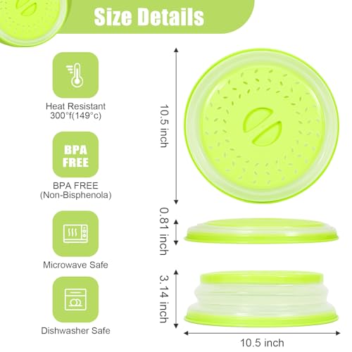 Mooisco Collapsible Microwave Splatter Cover,2 Pack 10.5 In Food Cover,Space-Saving Microwave Lid,BPA Free,Green