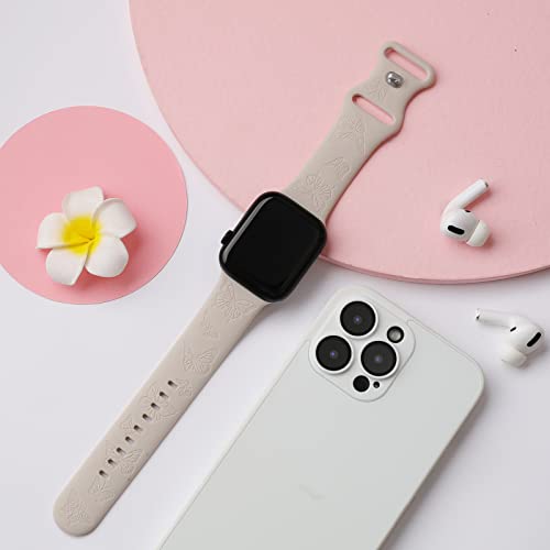 Image of Butterfly Engraved Bands Compatible with Apple Watch Band 41mm 40mm 38mm 49mm 46mm 49mm 46mm 45mm 44mm 42mm Women, Silicone Sport Strap for iWatch Series SE 10 9 8 7 6 5 4 3 2 1 SE Ultra