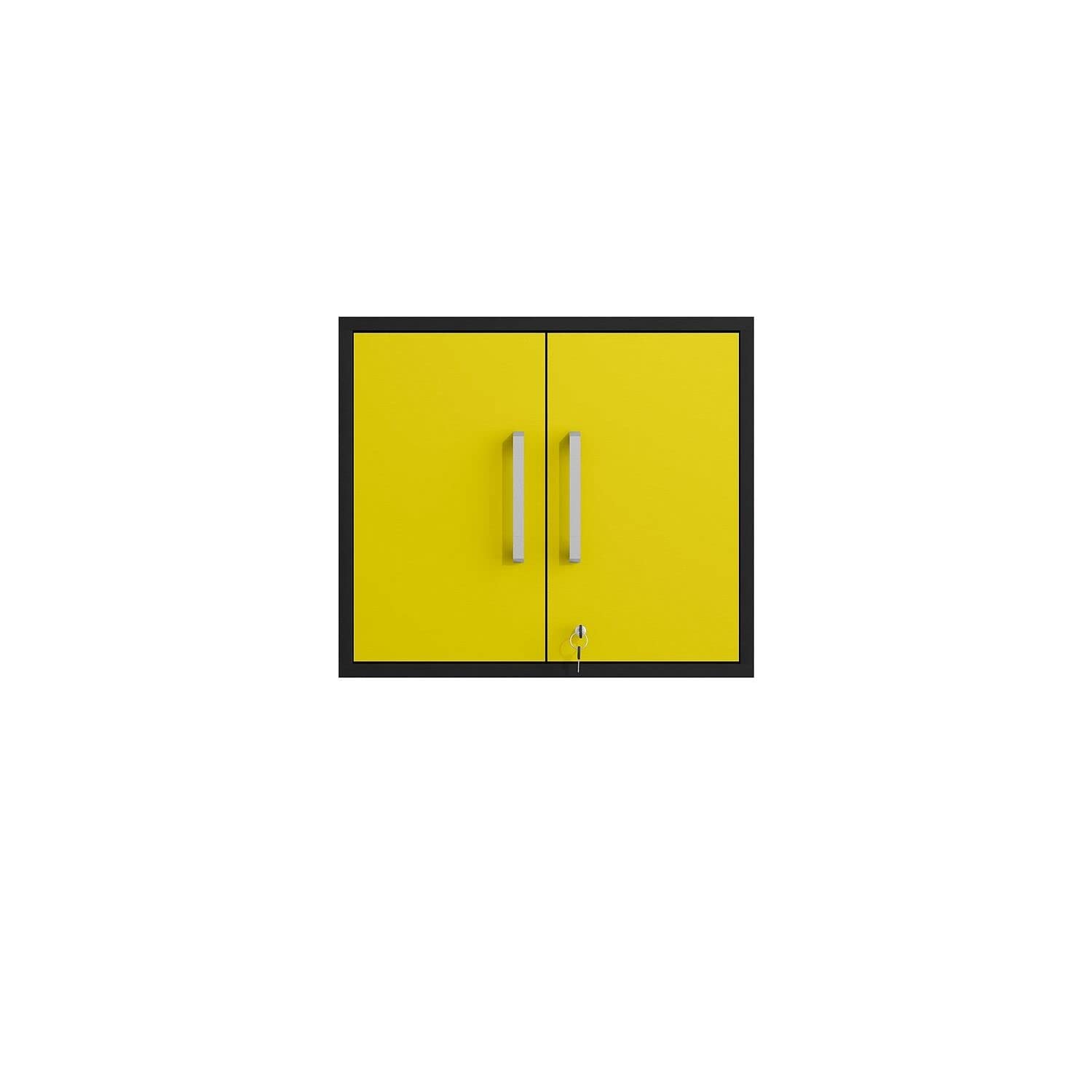 Manhattan Comfort Eiffel 28.35" Garage Wall Cabinet, Floating Storage System with Lock, Soft Close Doors, and Mounting Brackets, Utility Organizer for Kitchen, Bathroom &amp; Laundry Room, 1 Piece, Yellow