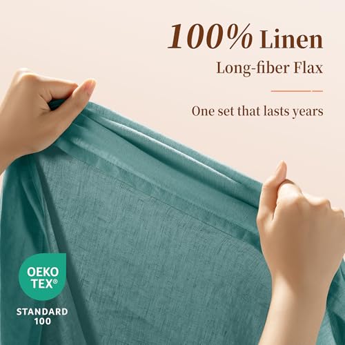 Image of 100% Pure Linen Sheet Set for Hot Sleepers, Breathable Natural Linen Sheets 4pcs, Bedding Set Deep Pocket Up to 16 inch Moisture-Wicking, Softens with Every Wash (Aqua Full)