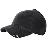 RaOn B184 Suede Soft Silver Ring Piercing Rock Metal Ball Cap Baseball Hat Truckers (Black)