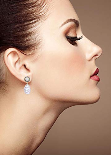 Cultured Baroque Pearl Dangle Stud Earring For Women With Opal And 18K Gold Plated Sterling Silver(Round) #TOP3
