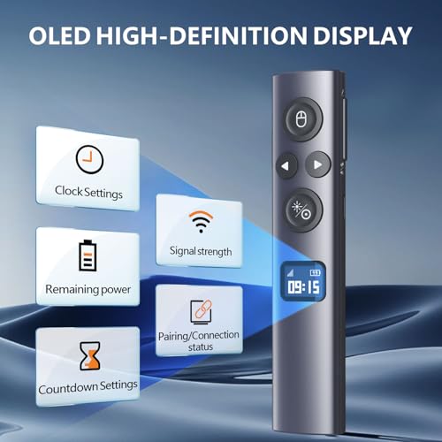 Image of Norwii N95s Presentation Clicker for PowerPoint with Digital Laser Pointer | Wireless Presenter with Countdown Timer, USB-C Rechargeable PowerPoint Slide Advancer Remote for Projector and TV Screens