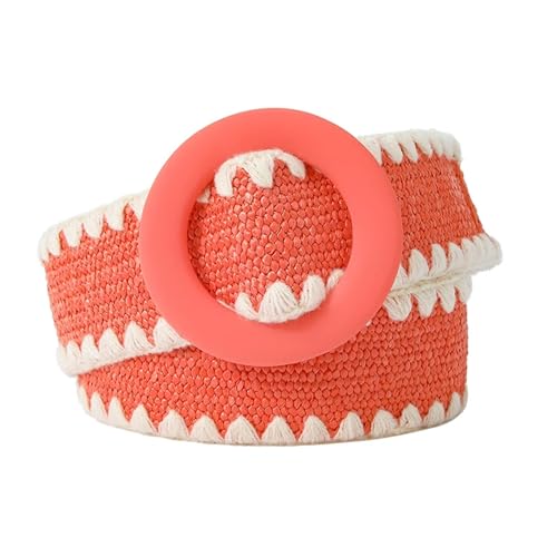 Straw Boho Belt Women Fashion Belt Straw Woven Elastic Wide Strap with Matching Round Buckle