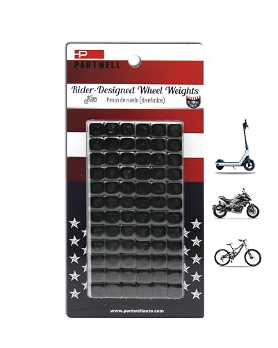 PARTWELL Motorcycle Wheel Weights 0.18 oz(5 g) 72 Pcs/Box Stick On Vibration Resistant Adhesive Balance Weights for Street & Racing Wheels (Black)