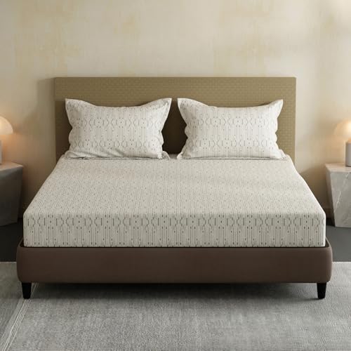 Image of Layers 100% Cotton Bedsheet for Double Size Bed | Lumina Floret Collection | 144 TC Soft & Breathable | Printed with 2 Pillow Covers | Wrinkle Free & Colorfast | 3 Piece Bedding Set - Grey