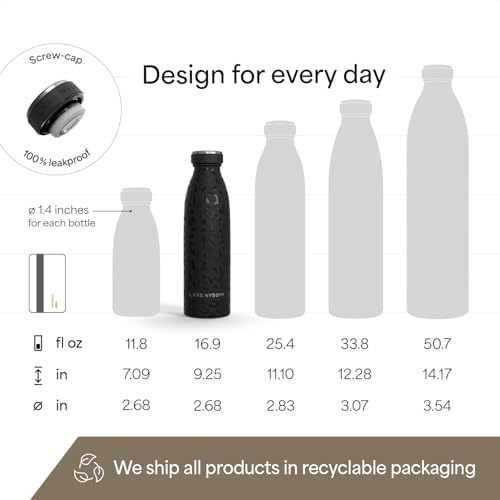 Image of LARS NYSOM Stainless Steel Insulated Water Bottle 12oz 17oz 25oz 34oz 51oz | Insulated Thermo Flask for Hot and Cold Beverages | Leakproof Drinking Bottle (Black, 17oz)