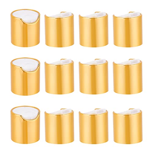 BENECREAT 12pcs Aluminized Replacement Plastic Press Caps, Golden Press Disc Caps Dispensing Lotion Bottle Closure for Squeeze Bottles Shampoo Bottle Dispensing Cap, Diameter 24mm Thread Type 410 by BENECREAT - Used condition - US$5.30