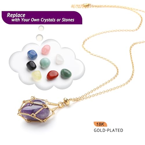 Interchangeable Crystal Holder Necklace,Crystal Stone Cage Pendant Necklace,Stainless Steel Crystal Gemstone Holder Necklaces for Women Men2