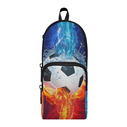 Image of ZAZYXTJ Soccer Standing Large Capacity Pencil Case 3 Compartment Pen Pouch Storage Makeup Bag for School Office Teen Girl Boy Men Women