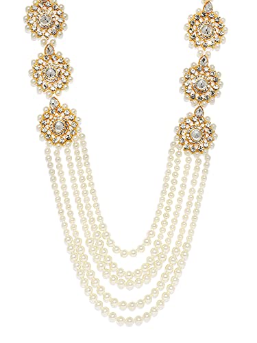 ZAVERI PEARLS Long Multi Layer Kundan & Pearl Necklace Set For Women-ZPFK7637 - Image 8