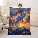 Homewish Manta de franela de atún azul de 127 x 152 cm para sofá cama
