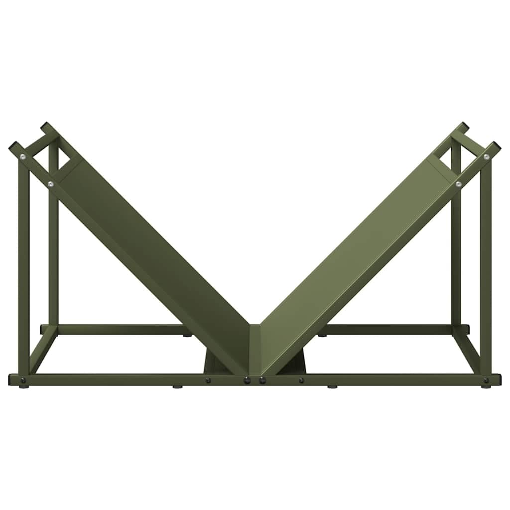 Brokky 864176 Rastrelliera per Legna da Ardere Verde Oliva 70x43x34,5 cm Legnaia da Esterno in Metallo, Ripiano per Legna da Ardere, Portalegna