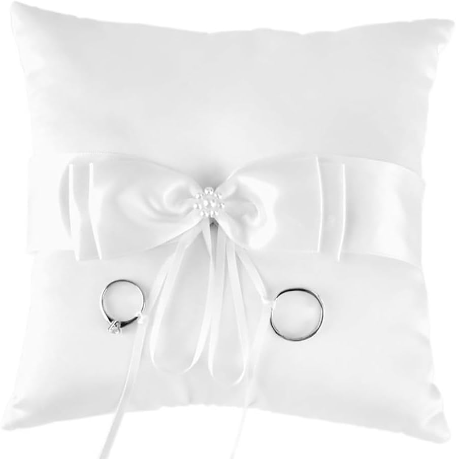 Faux Pearl Satin Ring Bearer Pillow Wedding Ring Cushion Display Pillow Engagement Ring Storage Ceremony Ring Holder for Bridal Shower