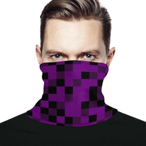 JZDACH Windproof Face Cover Neck Gaiter Purple/Black Plaid