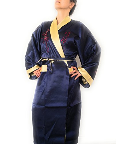 THY COLLECTIBLES Unisex Reversible Silk Satin Robe Kimono Relaxation Bathrobe Dragon Embroidered Night Gown3