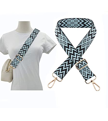 Image of 1pc Extendable Zigzags Jacquard Bag Strap with Clasps Geometric Webbing Belt for Shoulder Crossbag Messenger Bag Replacement (Lake Green)