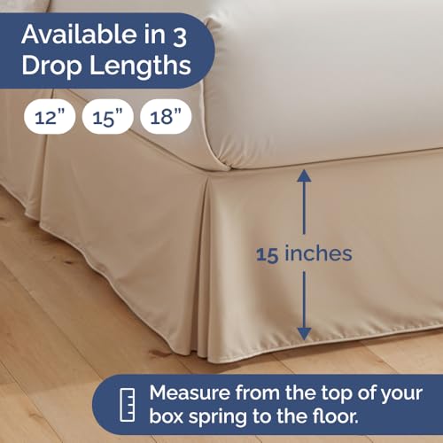 Pleated Bed Skirt Twin Size - 3 Sided Pleated Bed Skirt Twin - Ultra-Soft, Easy Fit with 15 Inch Tailored Drop - Hotel Quality, Wrinkle Free & Fade Resistant - for Women, Men, Kids and Teens - Cream