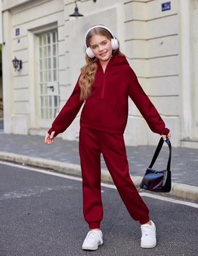 Image of Arshiner Girls 2 Piece Outfits Sweatsuit Half Zip Sweatshirt and Sweatpants | Fall Winter, Drop Shoulder Long Sleeve, Thumbhole Hoodies, with Sweatpant, Jogger Set, Sweat Set, Tracksuits with Pockets
