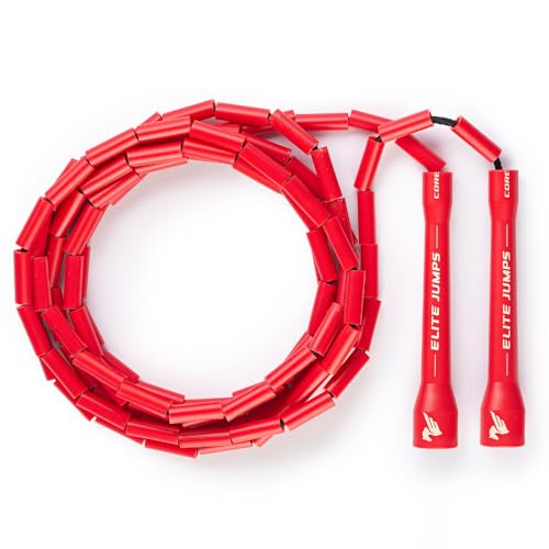 Elite Jumps Cuerda de saltar para adultos para fitness, cuerda de saltar pesada con cuentas para ejercicio con asas largas irrompibles y cuentas inastillables, diseñada para principiantes o