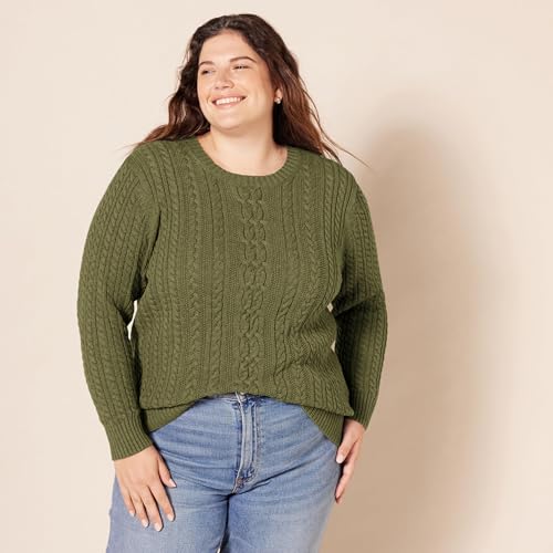 Amazon Essentials Women's Fisherman Cable Knit Long-Sleeve Crewneck Jumper (Available in Plus Size)