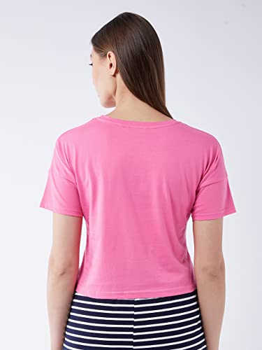 Image of Miss Chase Women's Pink Round Neck Short Sleeve Solid Crop Length T-Shirt
